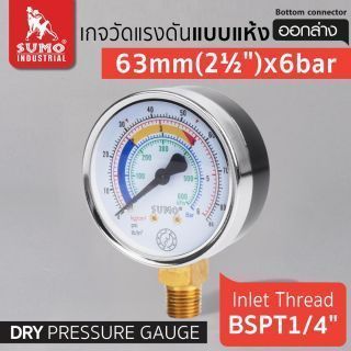 เกจวัดแรงดัน แบบแห้ง 63mm.x6barx1/4