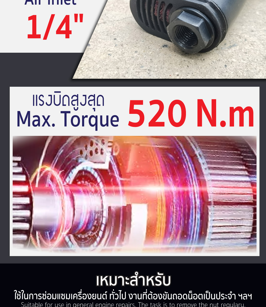 บล็อกลมค้อนคู่ 1/2 นิ้ว รุ่น T118A-02B2 SUMO แรงบิด 520 N.m